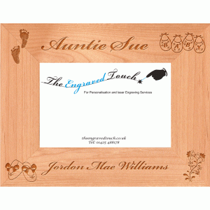 Baby Birth Personalised Alder Wood Wooden Photo Frame 4x6 - Template 2