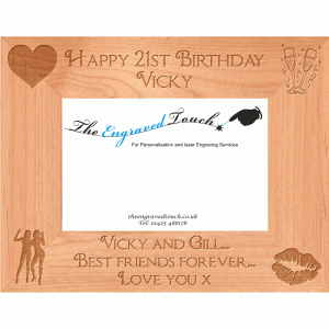 Birthday Personalised Alder Wood Wooden Photo Frame 4x6 - Template 4