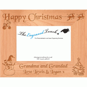 Christmas Personalised Alder Wood Wooden Photo Frame 4x6 - Template 2