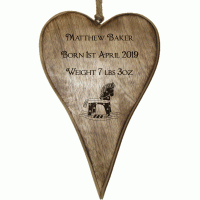 Personalised Small Rustic Wooden Heart Baby Birth Template 2