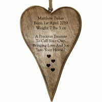 Personalised Small Rustic Wooden Heart Baby Birth Template 4