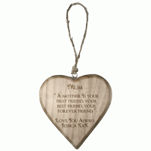 Personalised Rustic Thick Wooden Heart Mother Day Template 1