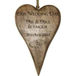 Personalised Small Rustic Wooden Heart Wedding Day
