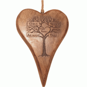 Personalised Small Rustic Wooden Heart Family Tree